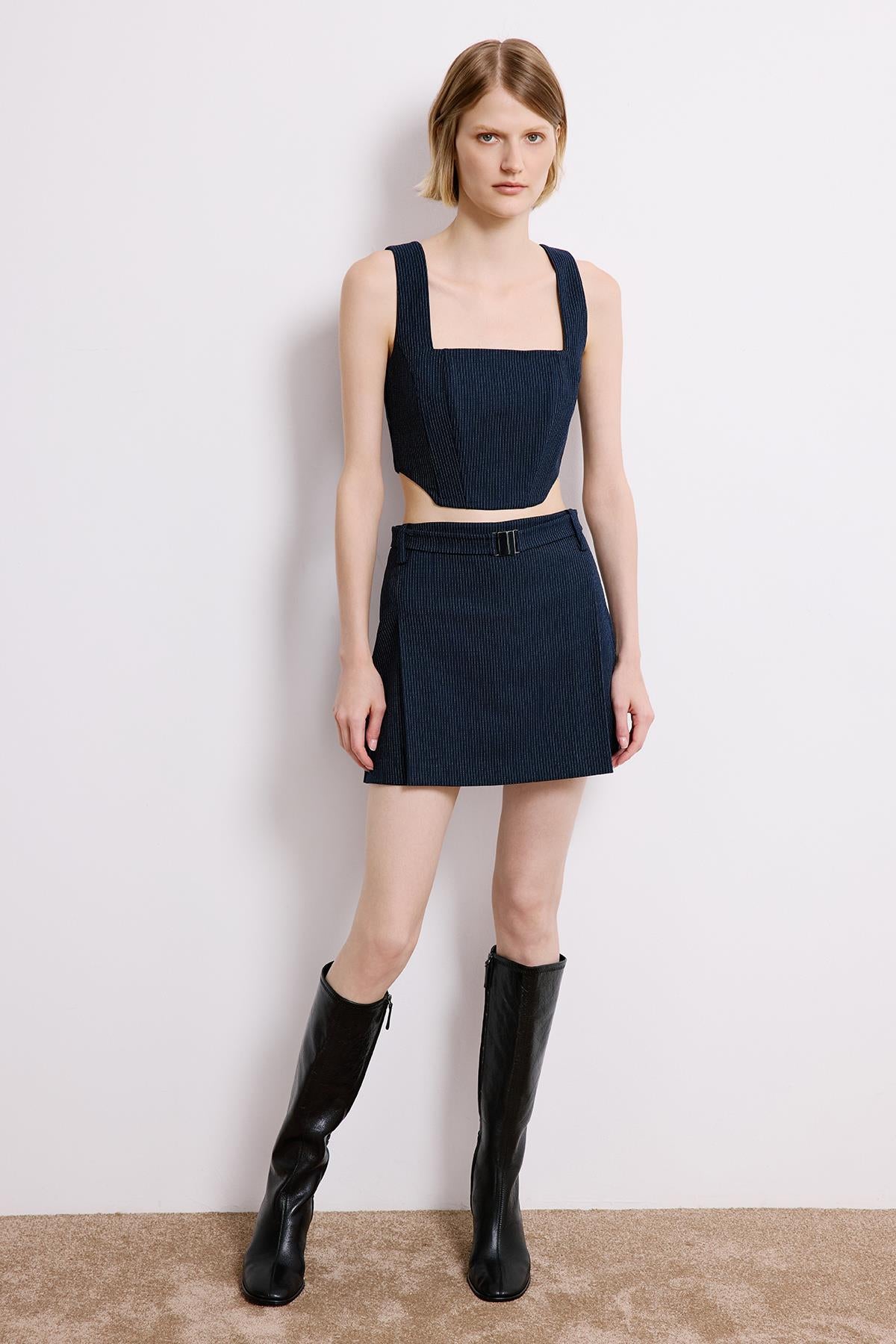 Striped Crop Bustier With Boning