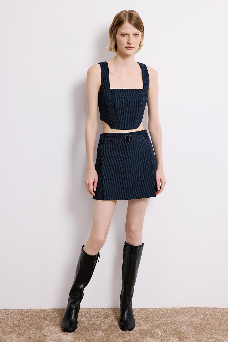 Striped Crop Bustier With Boning