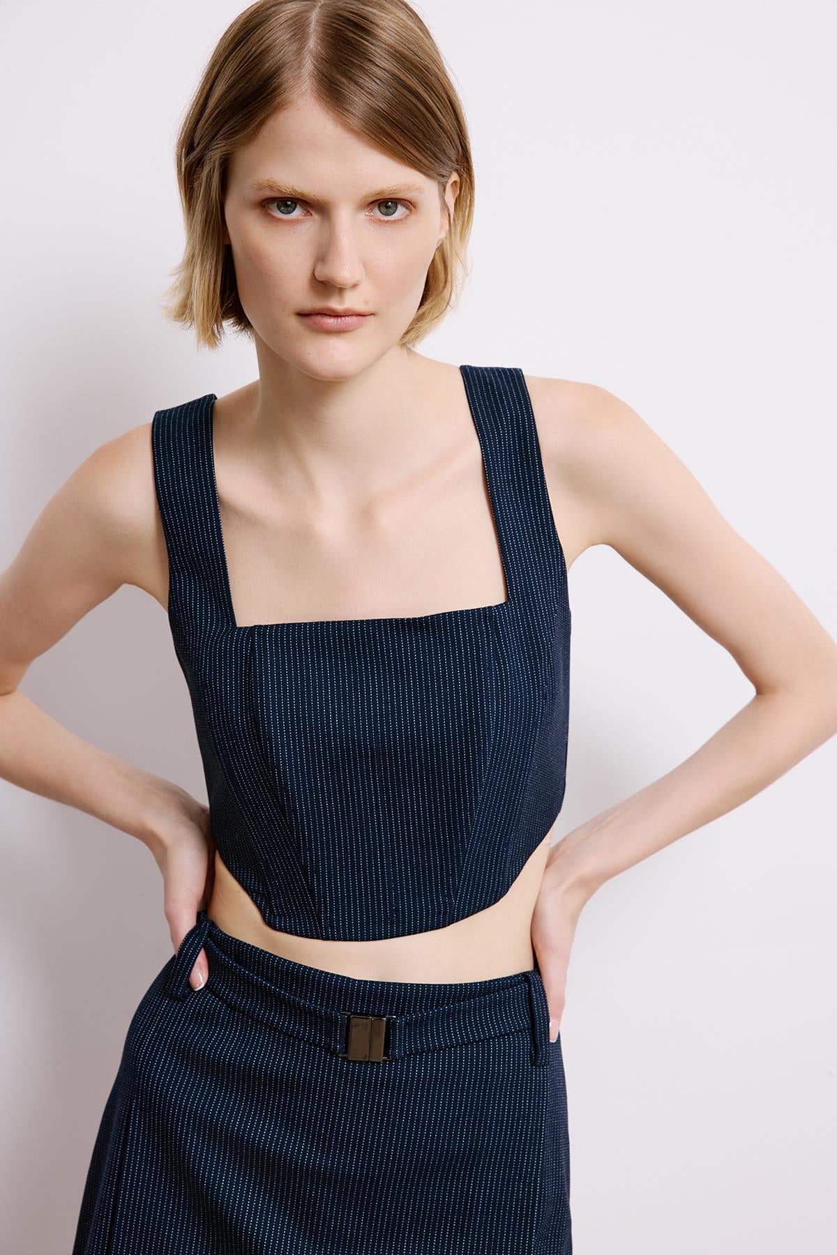 Striped Crop Bustier With Boning