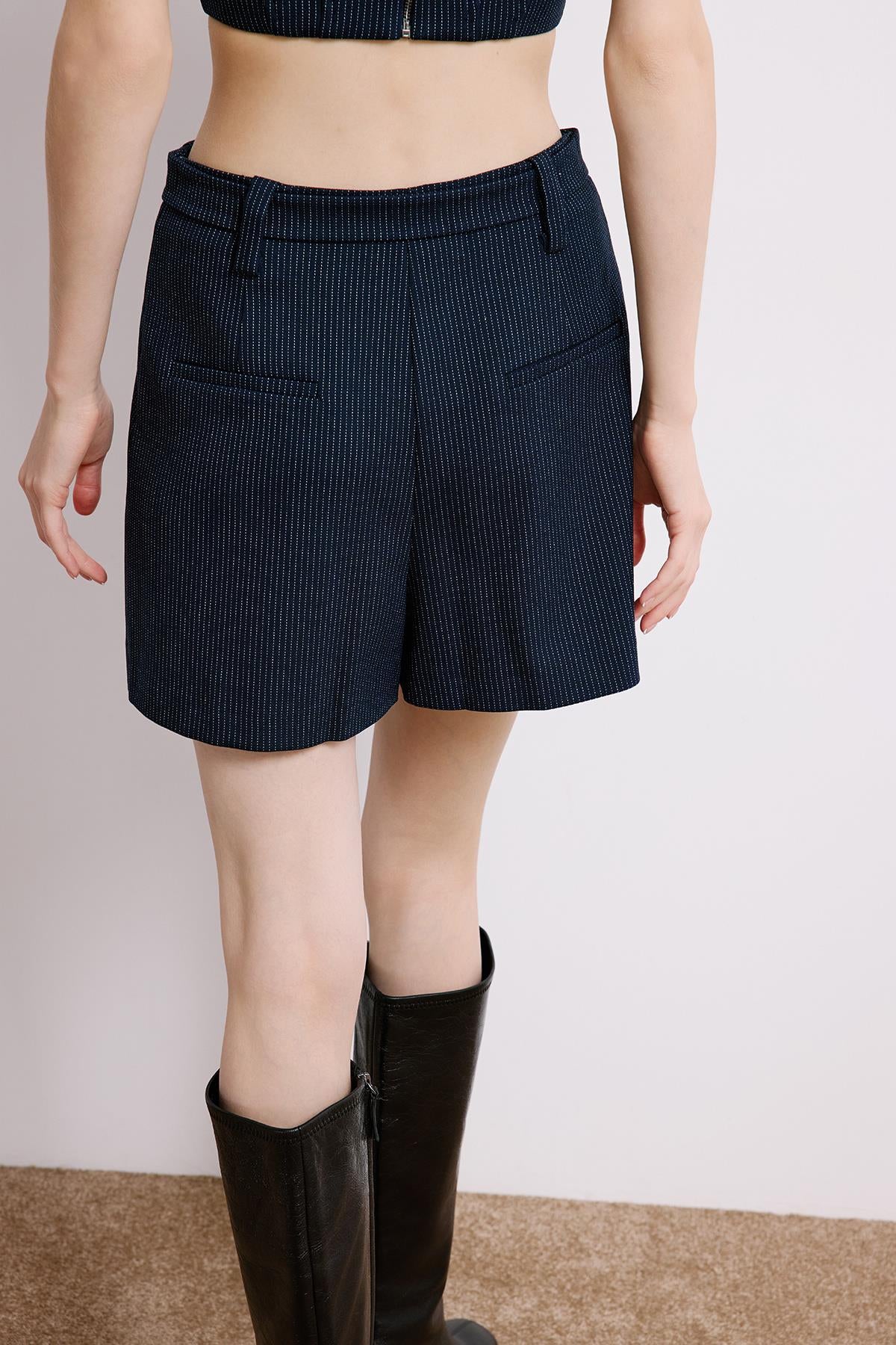 Striped Skort With Belt Detail