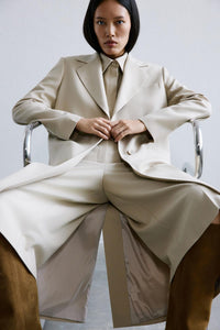 Beige Midi Coat With Jacket Collar