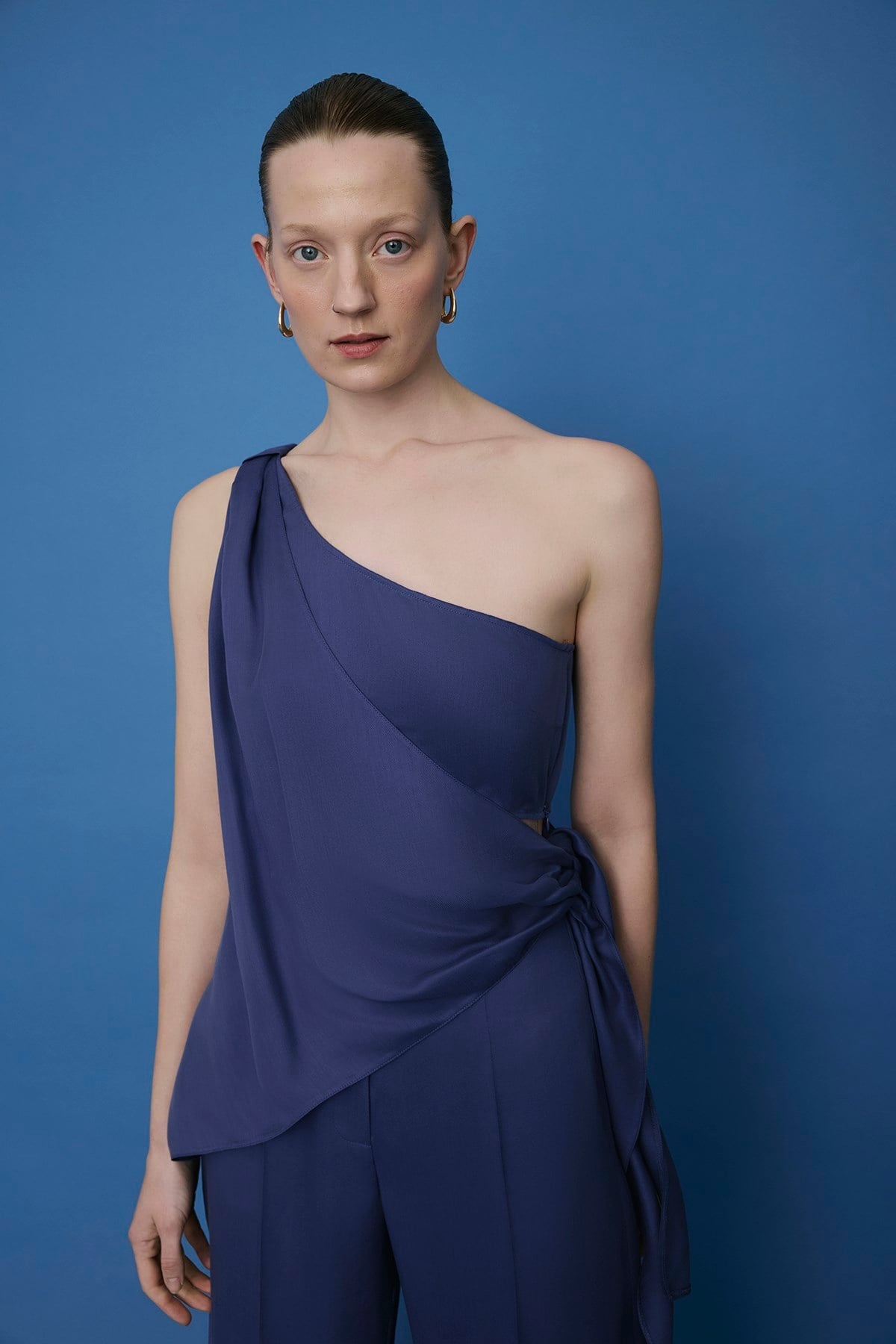 One Shoulder Side Tie  Blouse