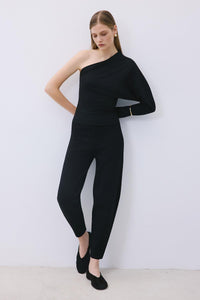 Black One-shoulder Wool  Blouse