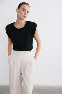Black Padded Knit Black White T-Shirt