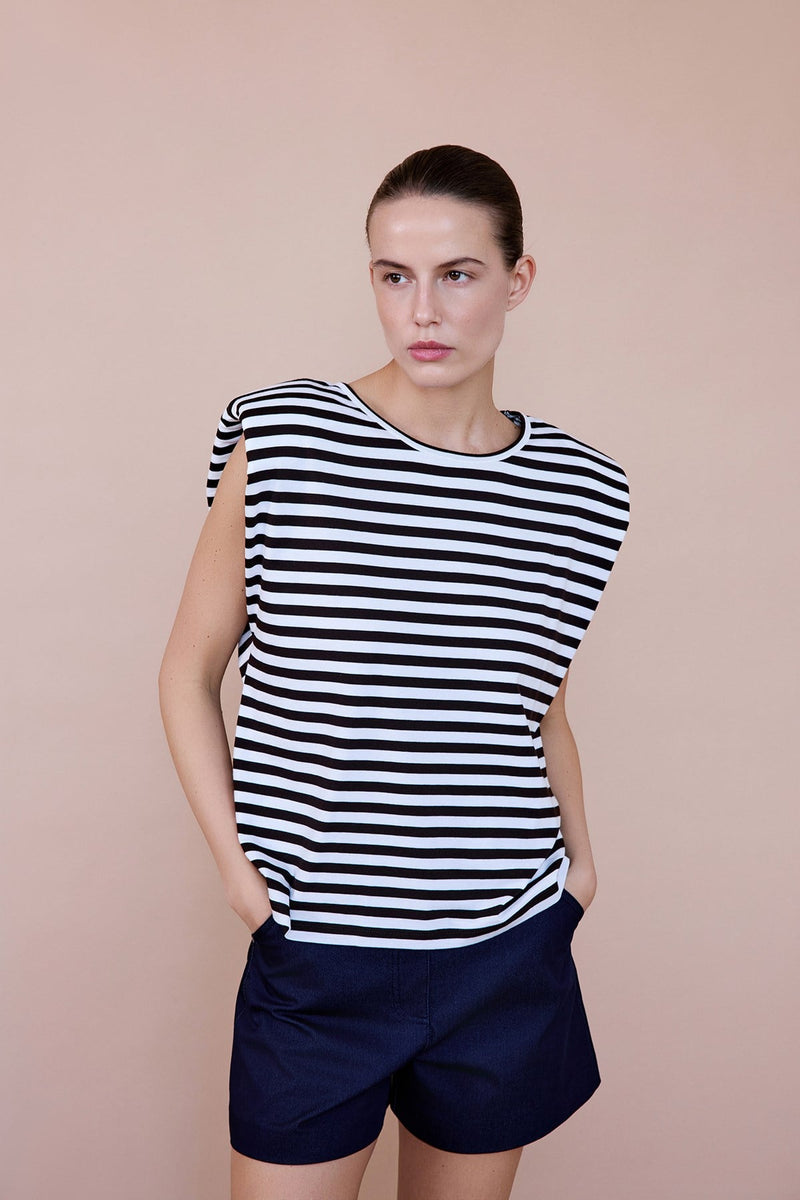 Padded Knit Black White T-shirt
