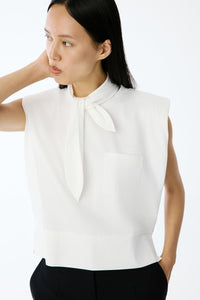 Ecru Padded Shoulder  Crop T-Shirt