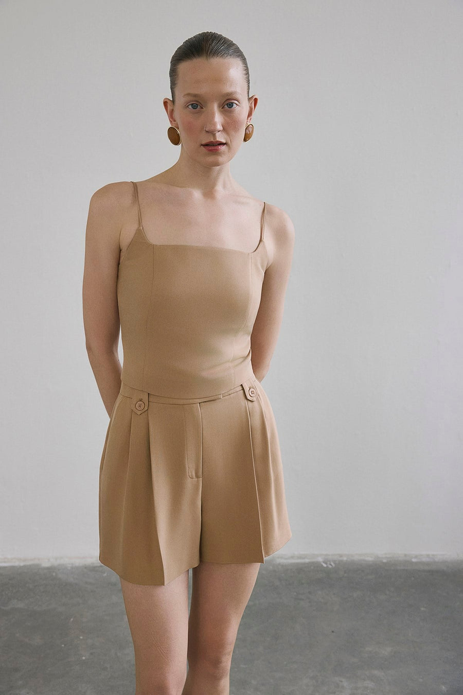 Pleated Side Pocket  Shorts