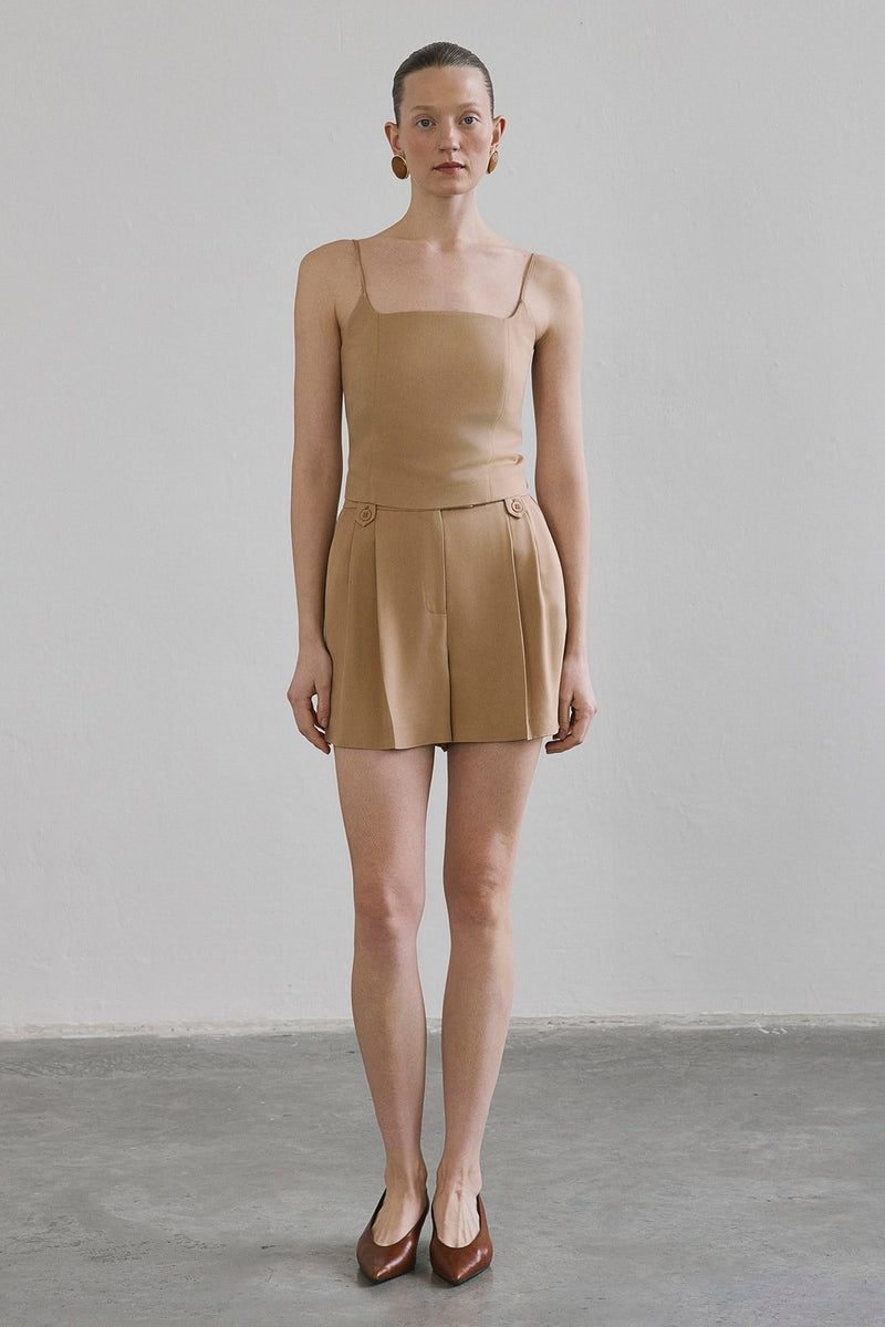 Pleated Side Pocket  Shorts