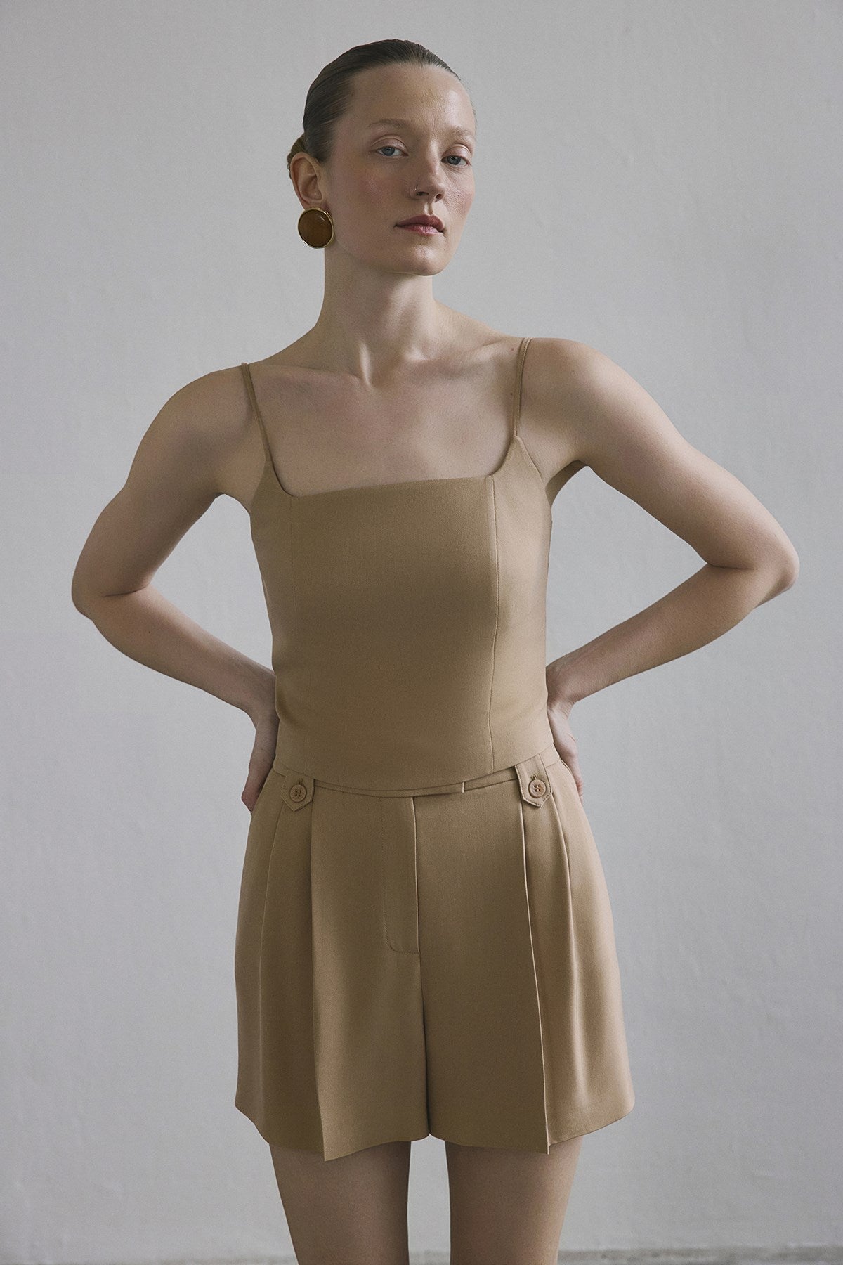 Pleated Side Pocket  Shorts