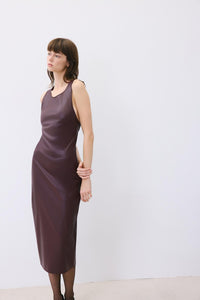 Red Plum Leather Midi Dress With Open Back