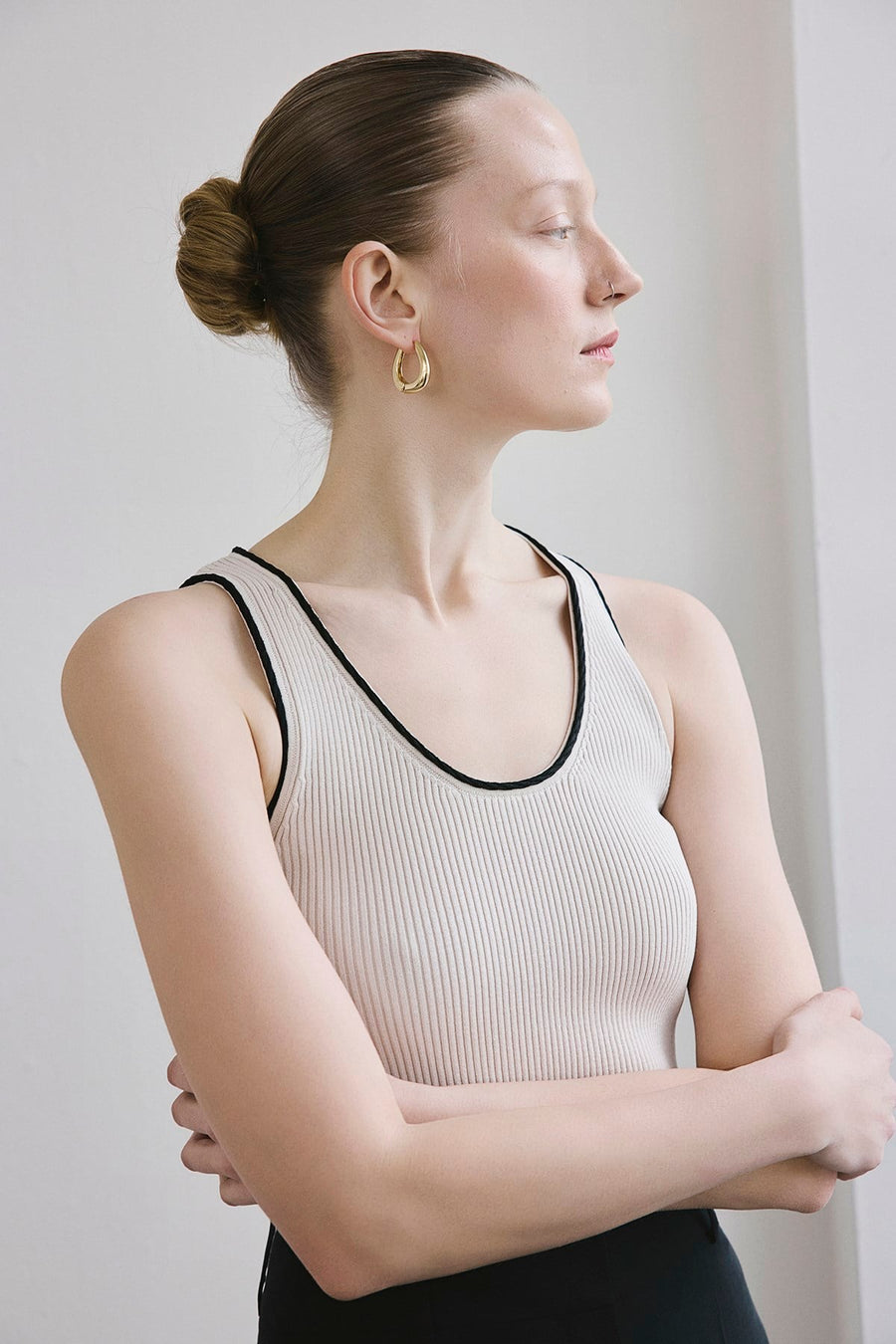 Ribbed V-Neck Knit  Tank Top