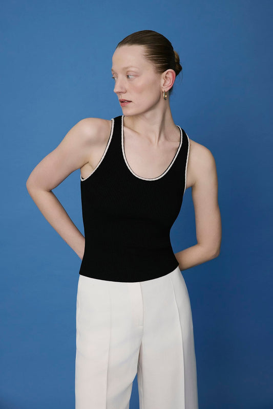Ribbed V-Neck Knit  Tank Top