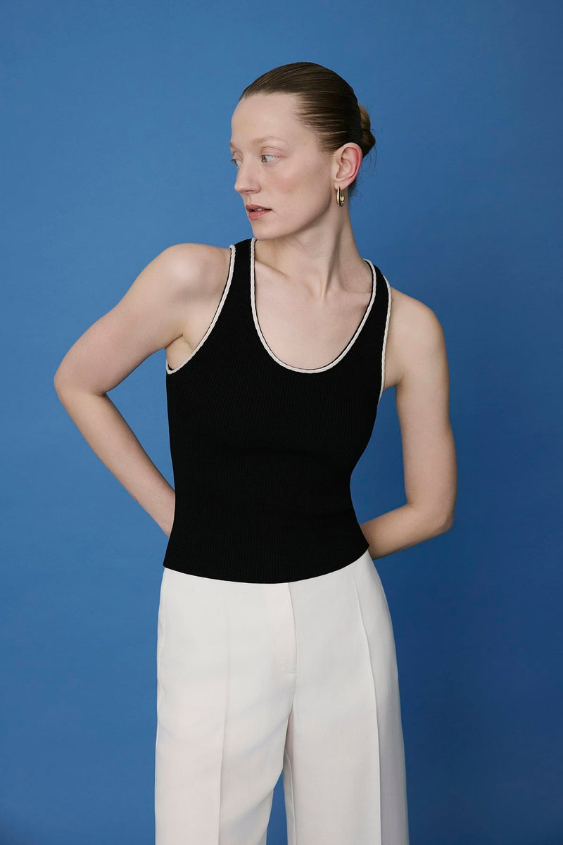 Ribbed V-Neck Knit  Tank Top