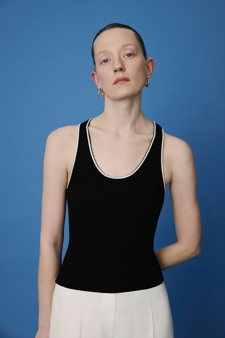 Ribbed V-Neck Knit  Tank Top