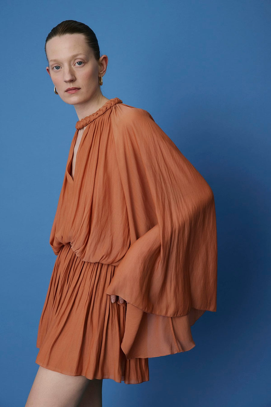 Ruffle Sleeve Mini Stone Dress