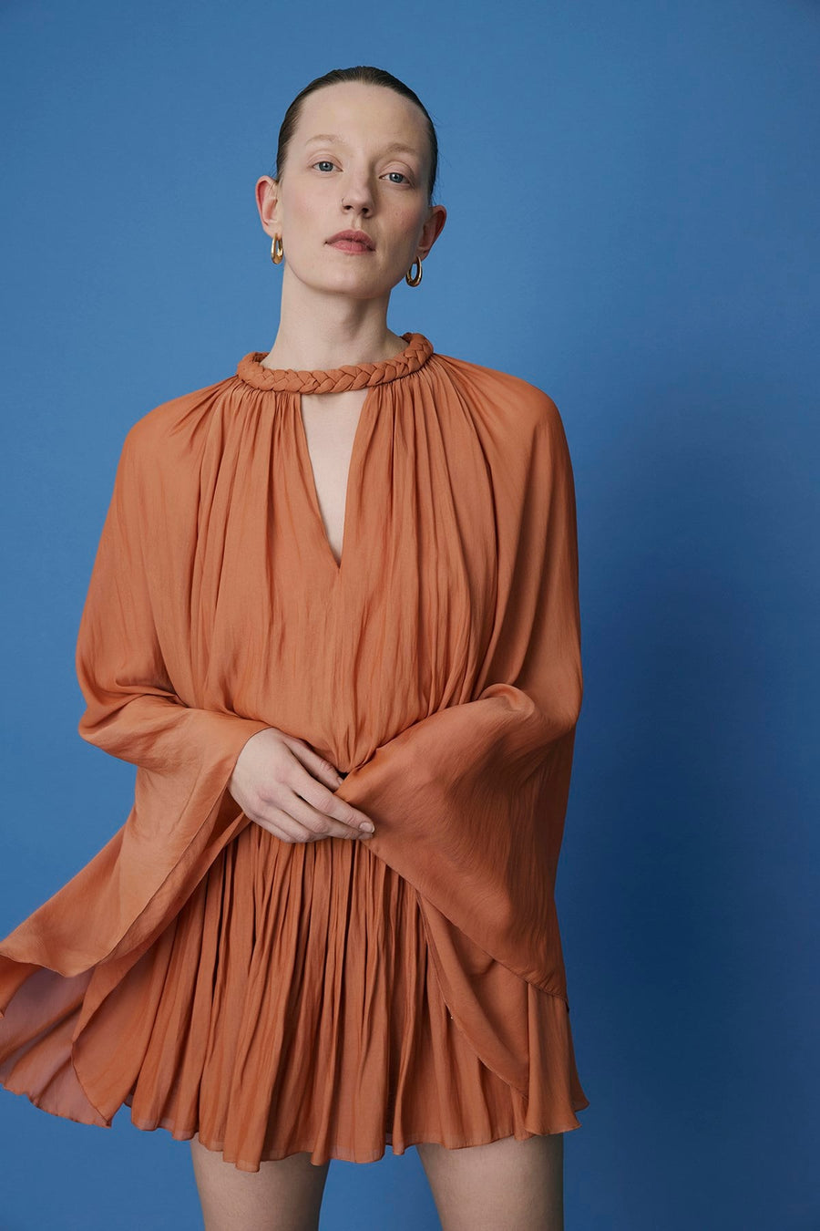 Ruffle Sleeve Mini Stone Dress