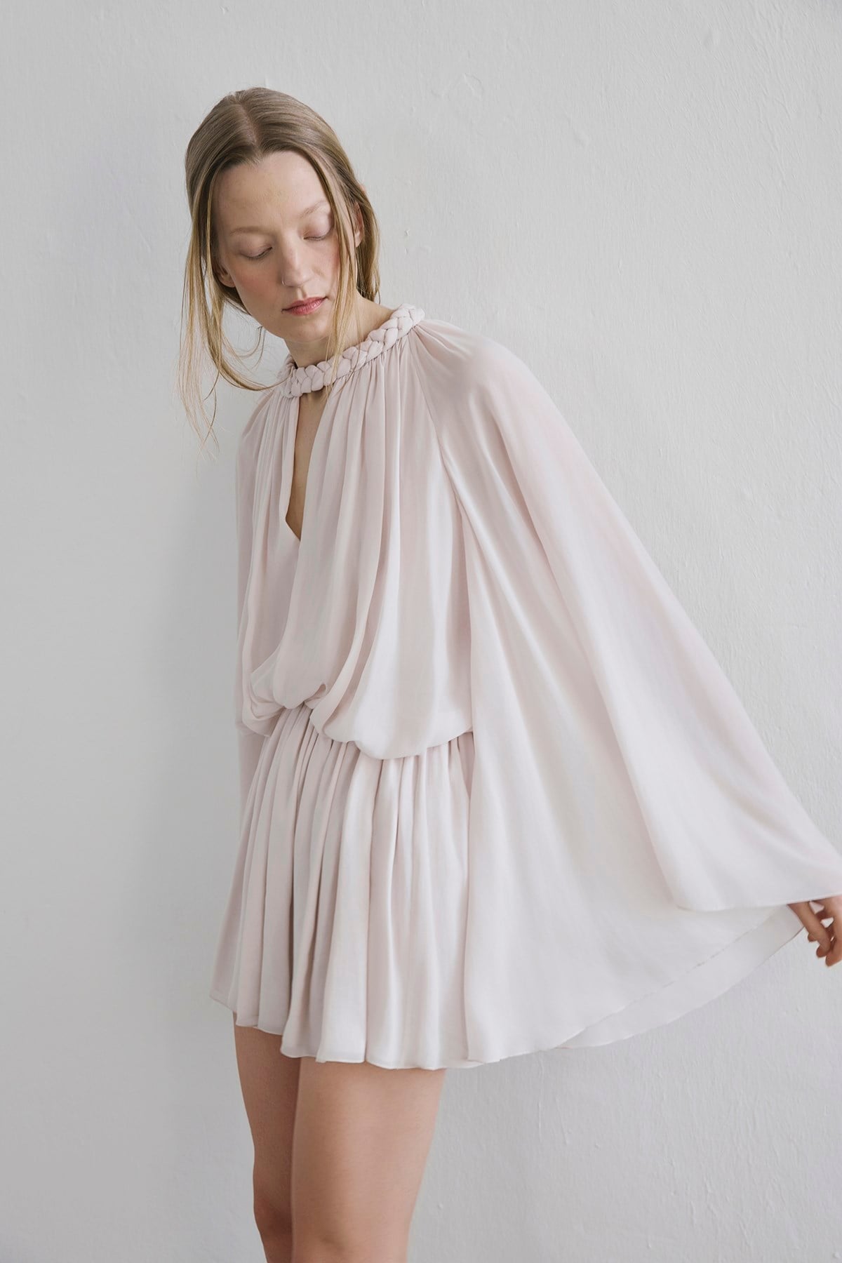 Ruffle Sleeve Mini Stone Dress