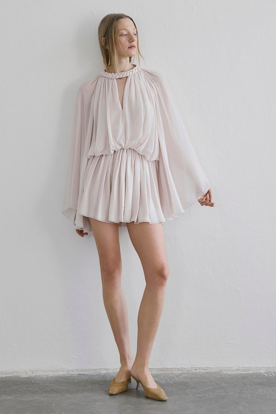 Ruffle Sleeve Mini Stone Dress