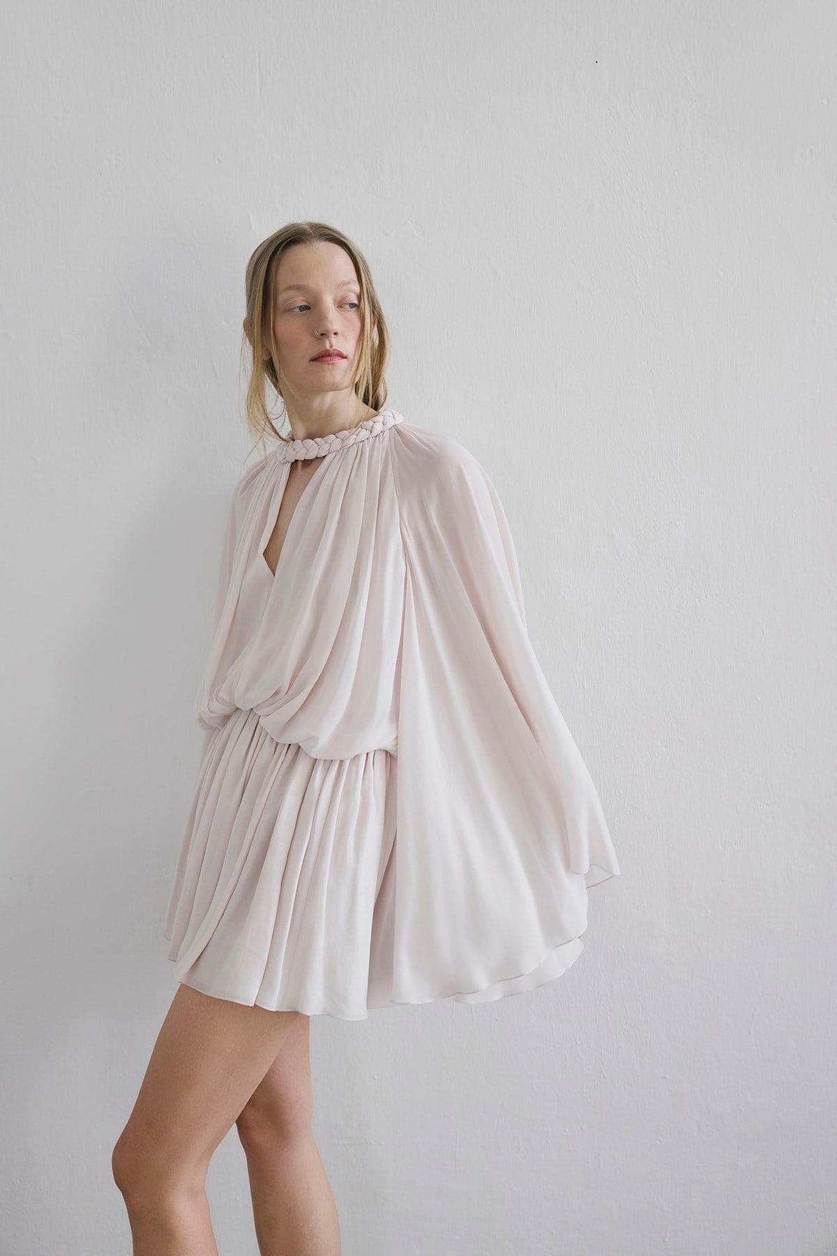 Ruffle Sleeve Mini Stone Dress