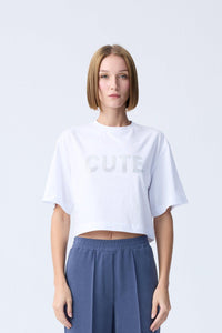 White Sequin Detail  Crop T-Shirt