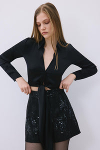 Black Sequin High Waist Shorts