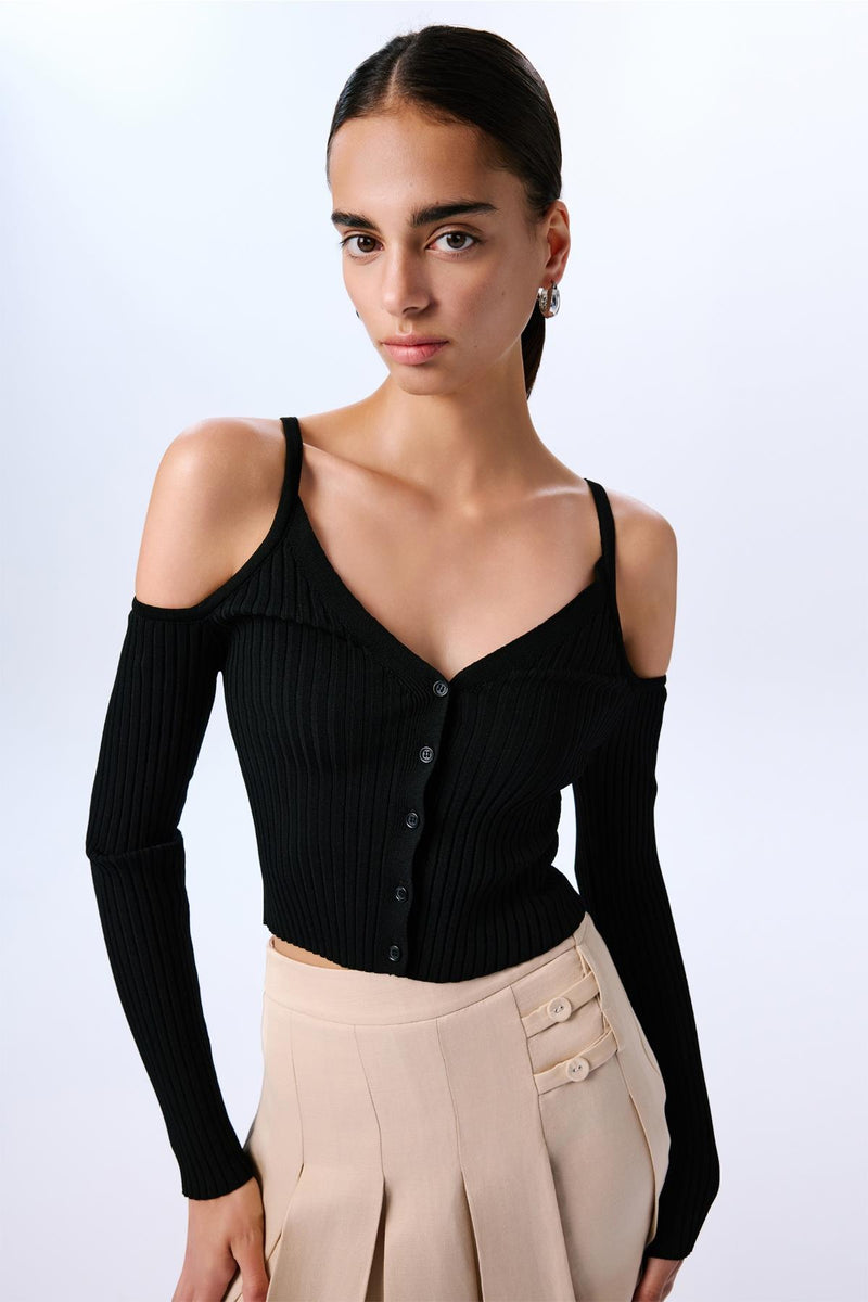 Shoulder Cutout Crop  Blouse