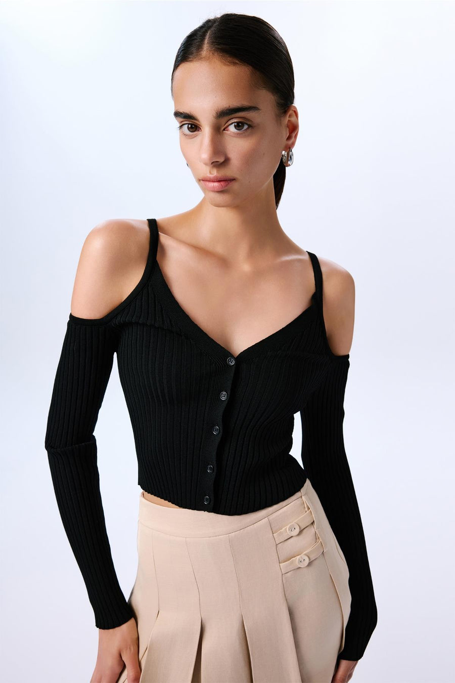 Shoulder Cutout Crop  Blouse