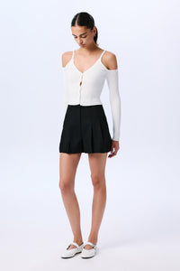 Ecru Shoulder Cutout Crop  Blouse
