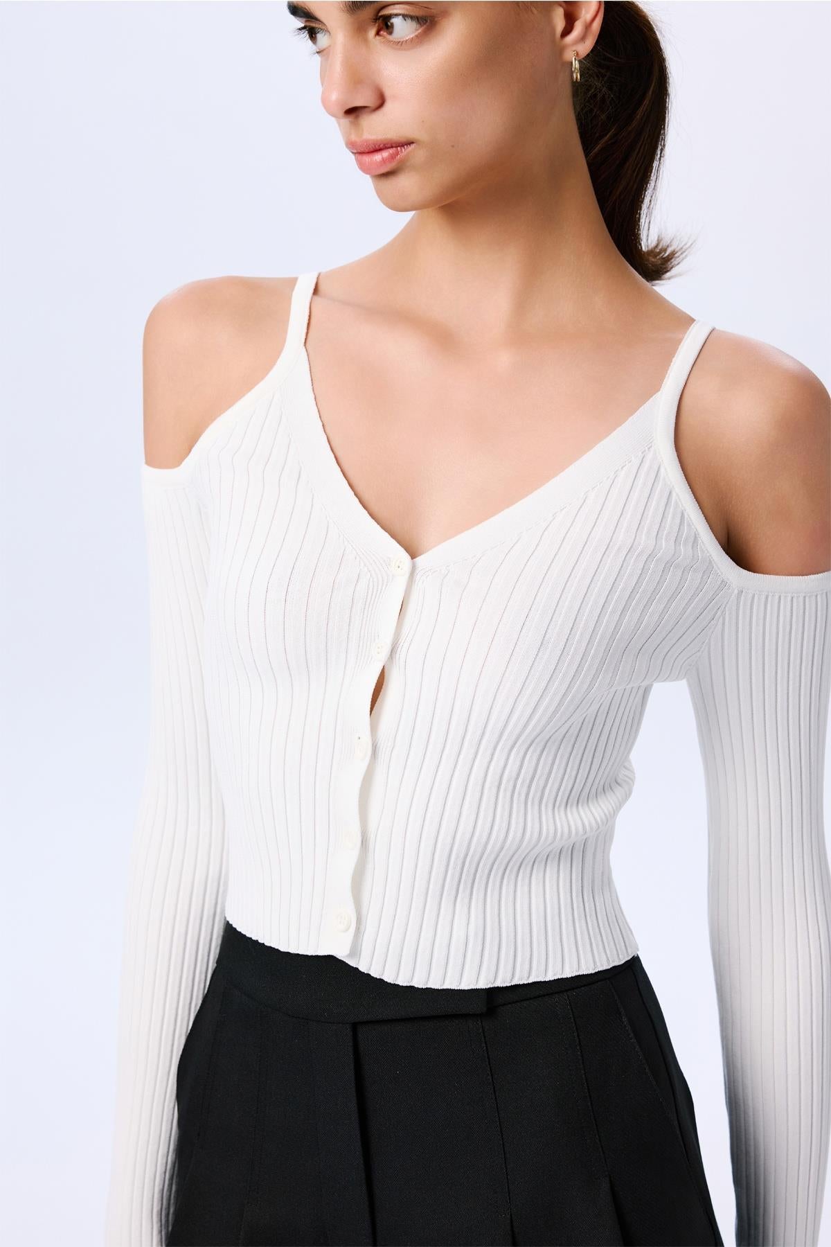 Shoulder Cutout Crop  Blouse