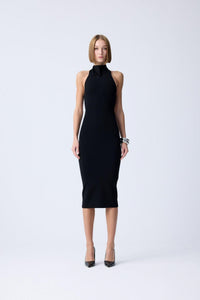 Black Shoulder Cutout Detail Orange Midi Knit Dress