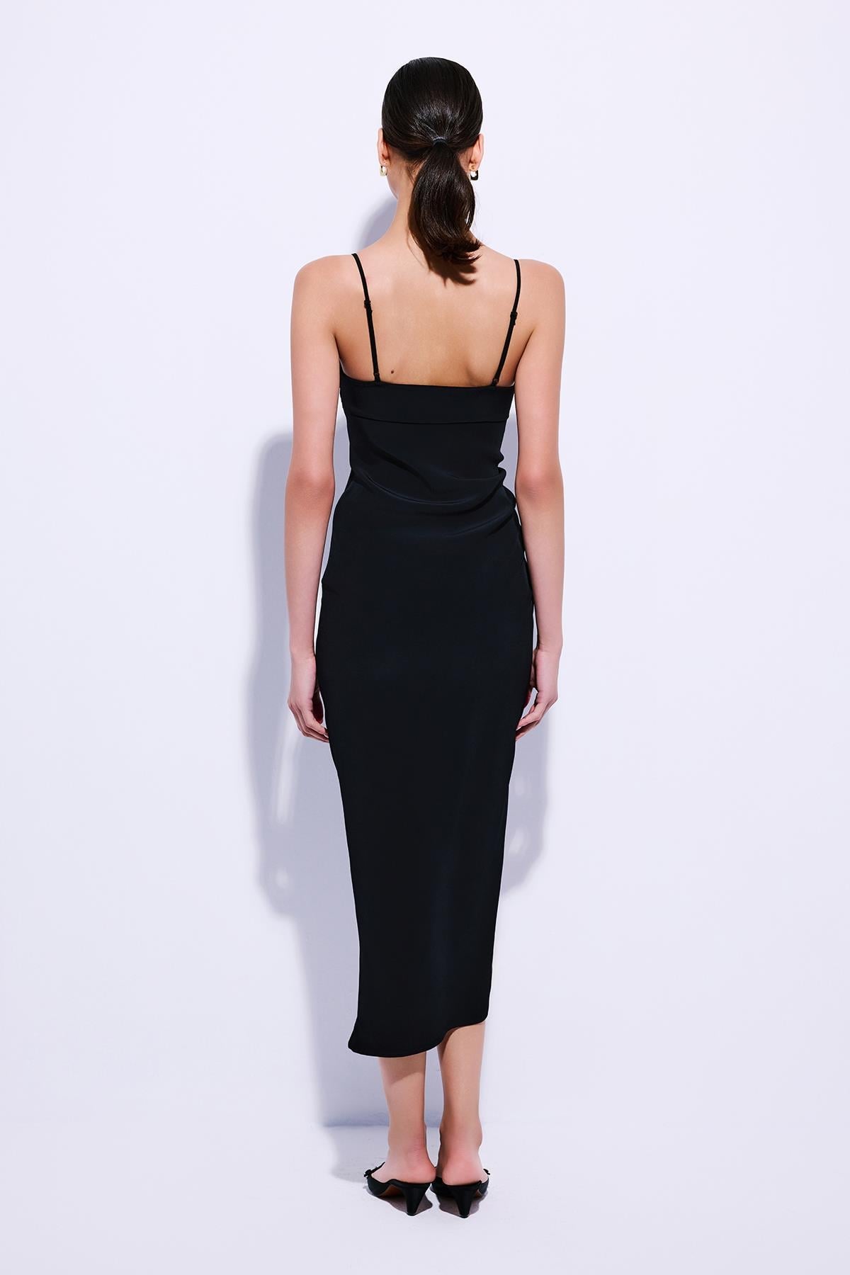 Side Ruched Strappy Cream Midi Dress