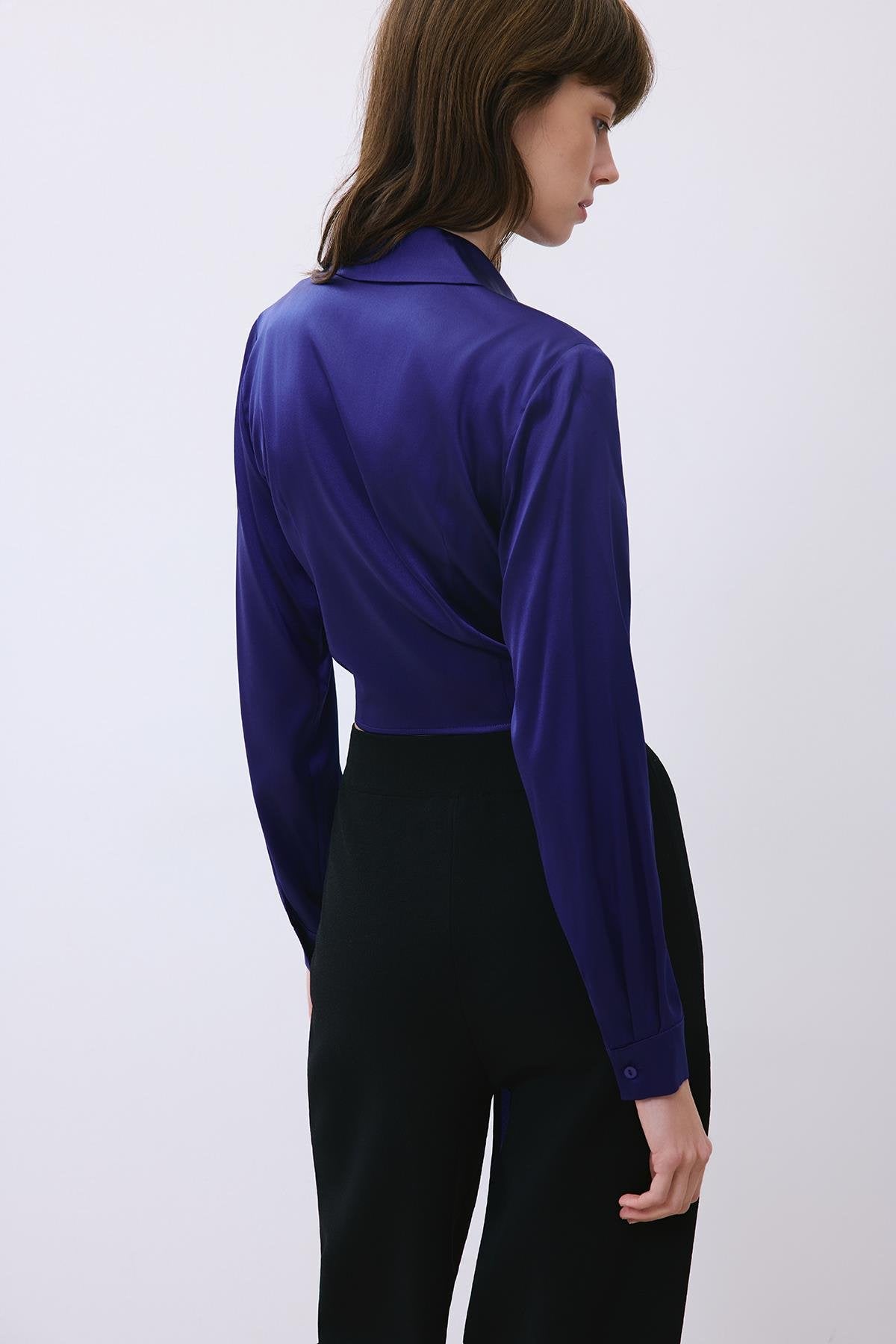 Silk Tie-Front Crop  Shirt Blouse