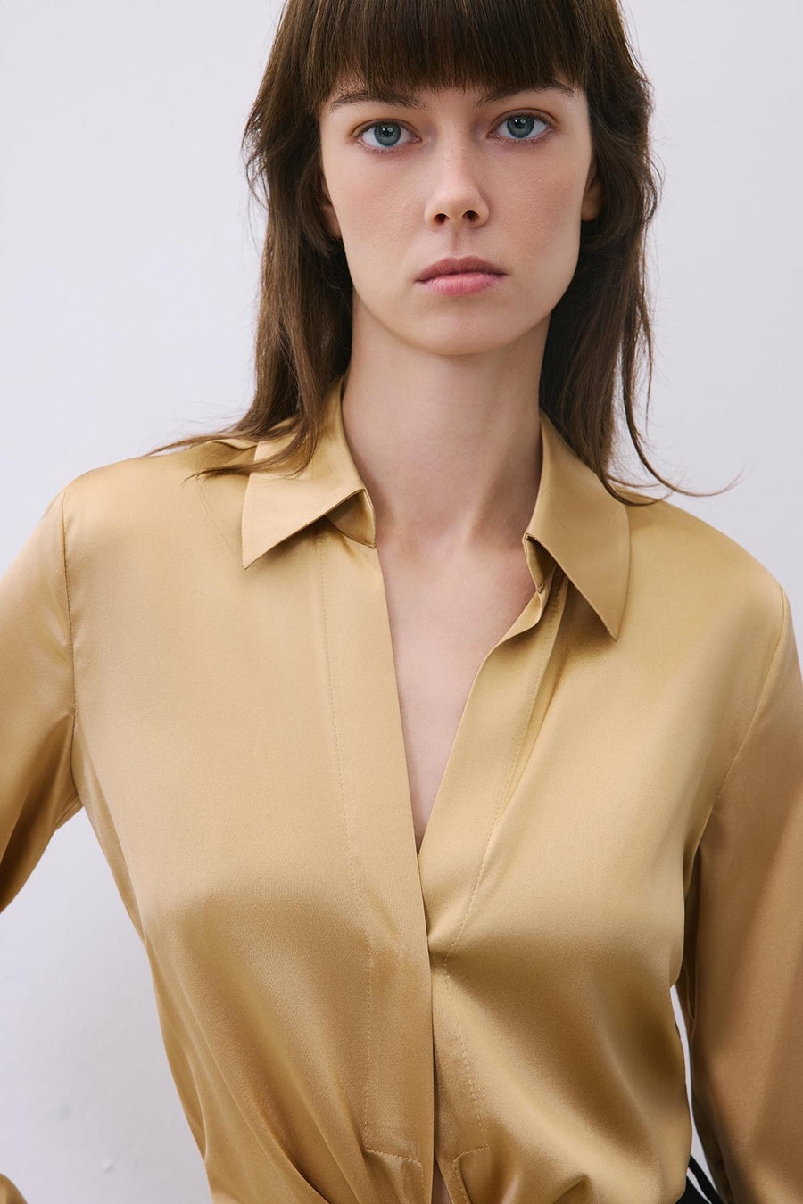 Silk Tie-Front Crop  Shirt Blouse