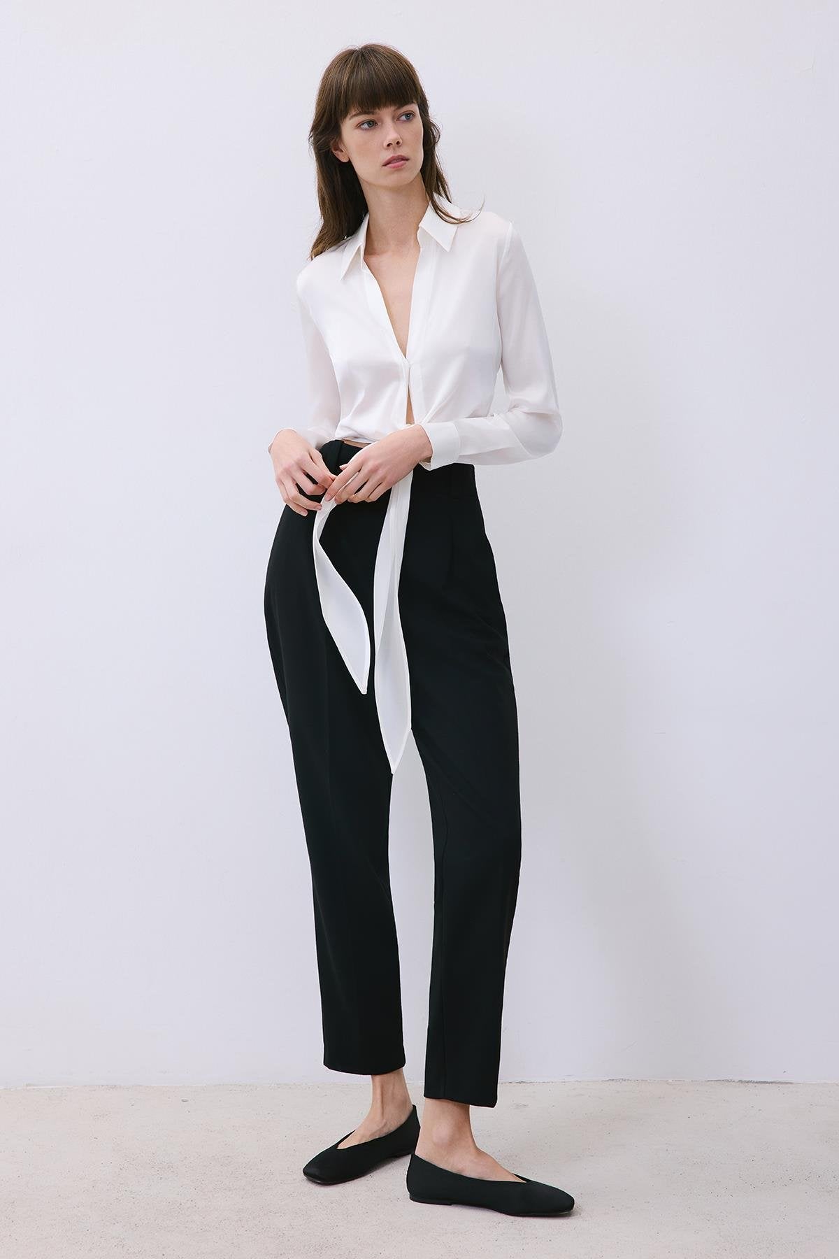 Silk Tie-Front Crop  Shirt Blouse