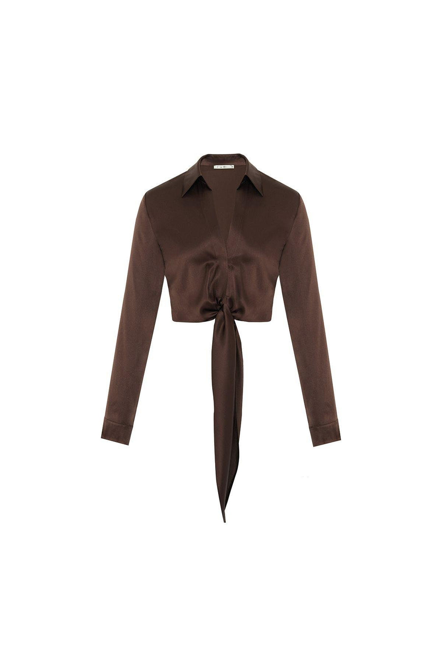 Silk Tie-Front Crop  Shirt Blouse