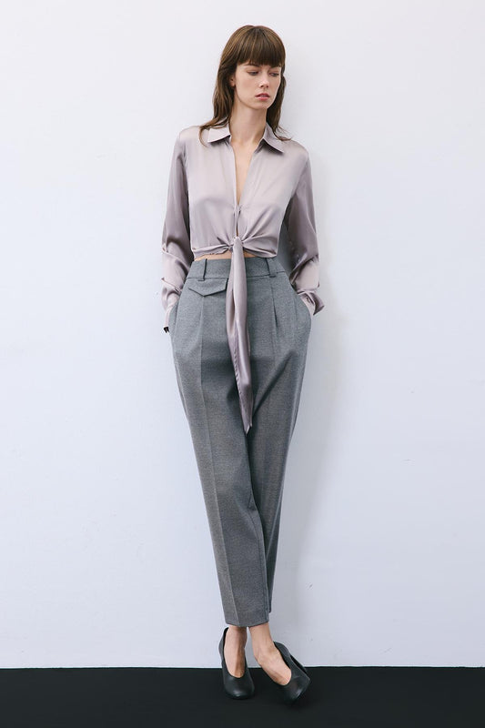 Silk Tie-Front Crop  Shirt Blouse