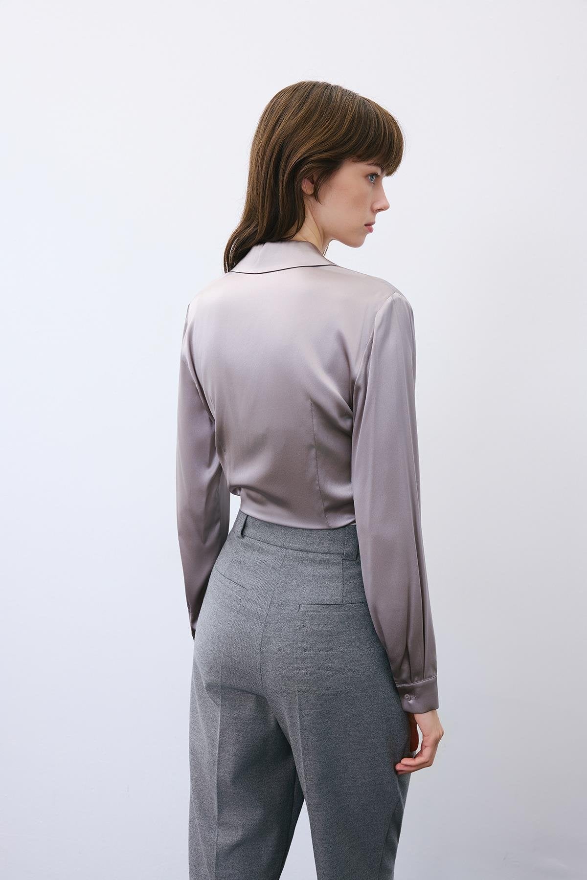 Silk Tie-Front Crop  Shirt Blouse