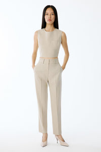 Beige Slim Fit Wool-textured  Pants