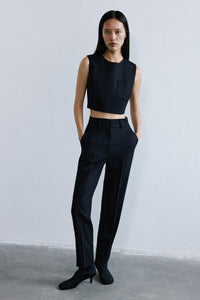 Black Slim Fit Wool-textured  Pants