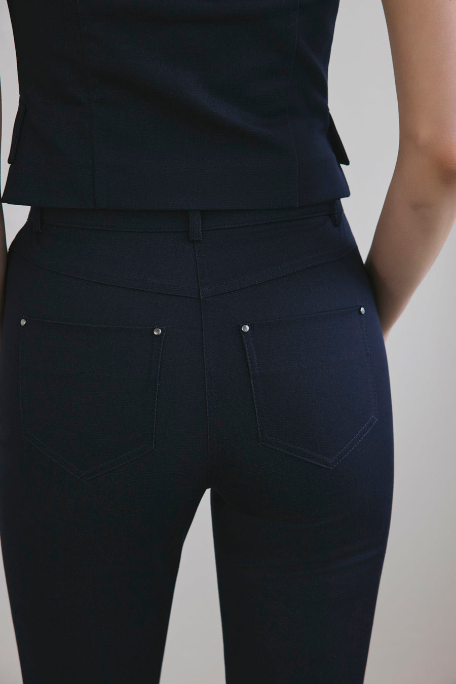 Navy Slim Leg Denim Textured  Trousers