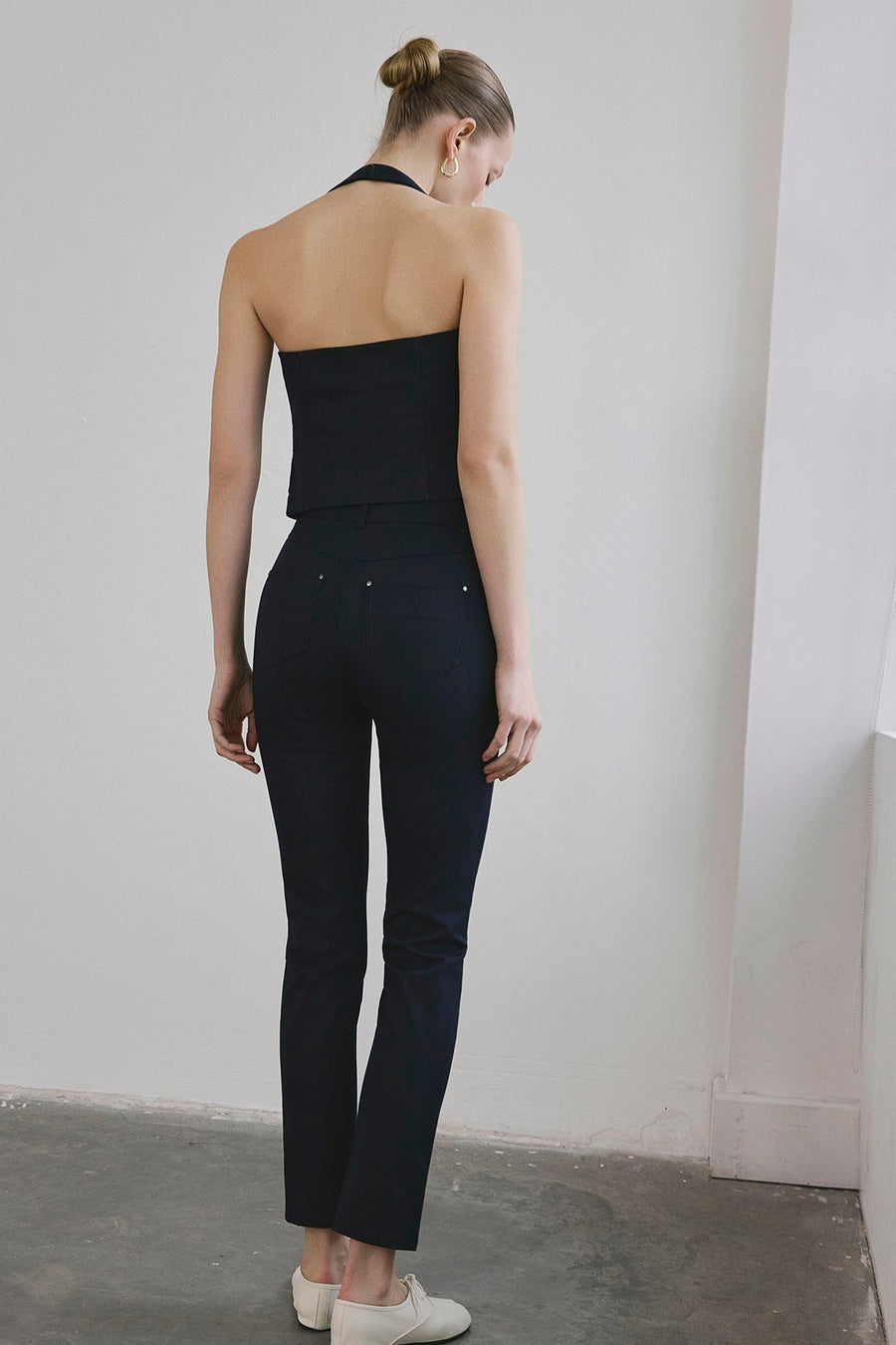 Navy Slim Leg Denim Textured  Trousers