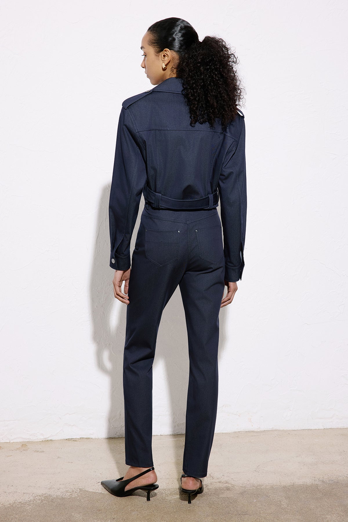 Slim Leg Denim Textured  Trousers