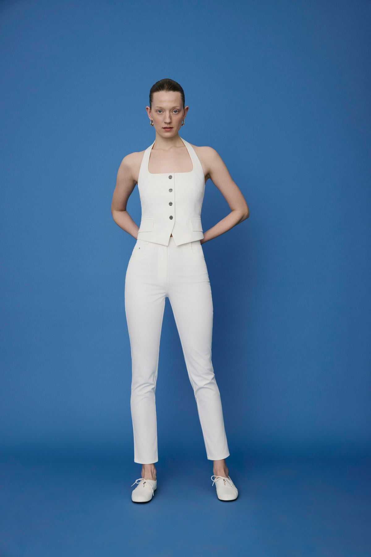 Ecru Slim Leg Denim Textured  Trousers