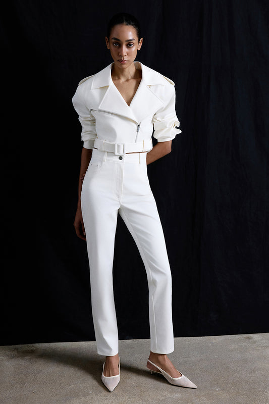 Slim Leg Denim Textured  Trousers