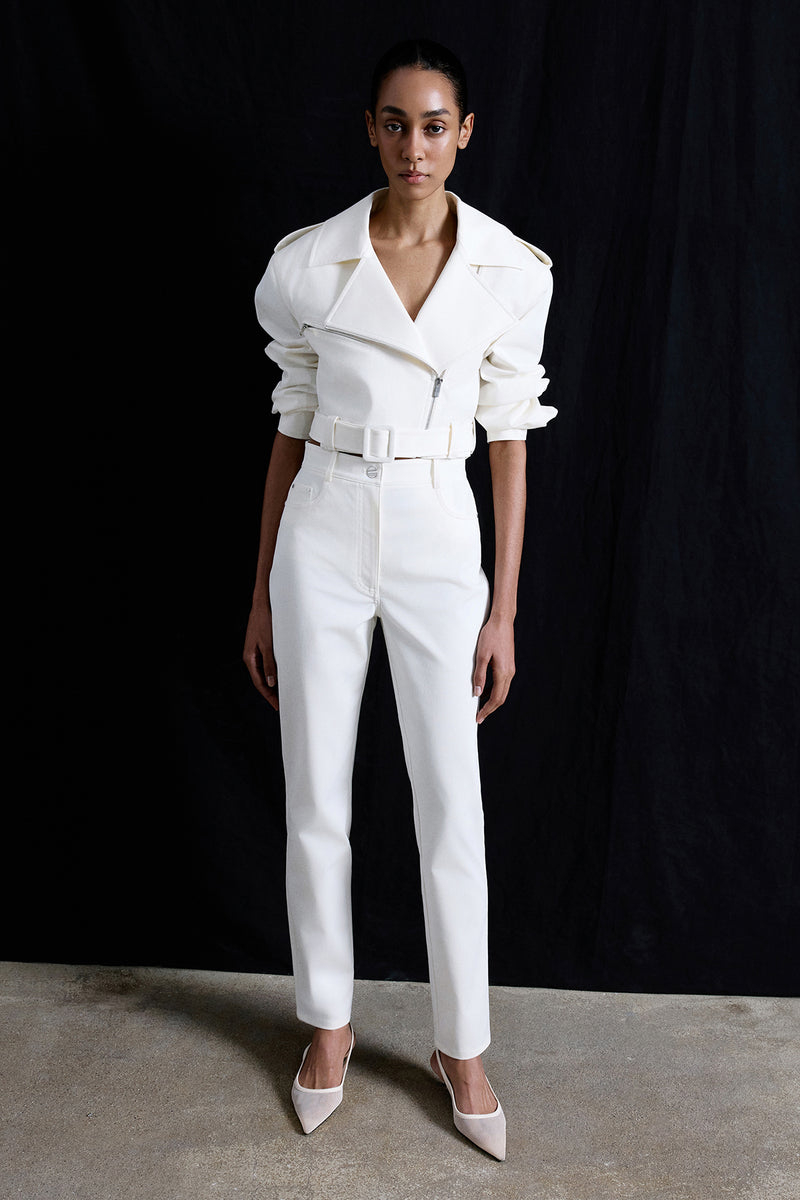 Slim Leg Denim Textured  Trousers