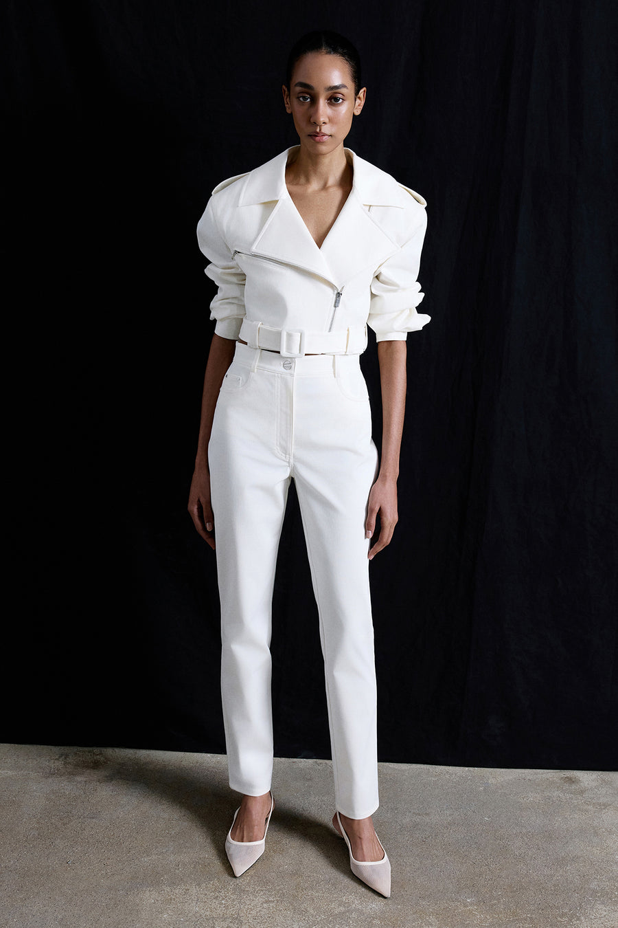 Slim Leg Denim Textured  Trousers