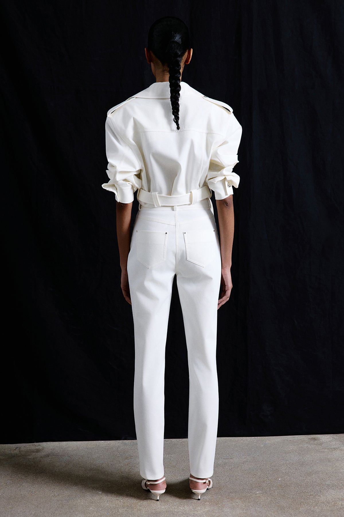 Slim Leg Denim Textured  Trousers