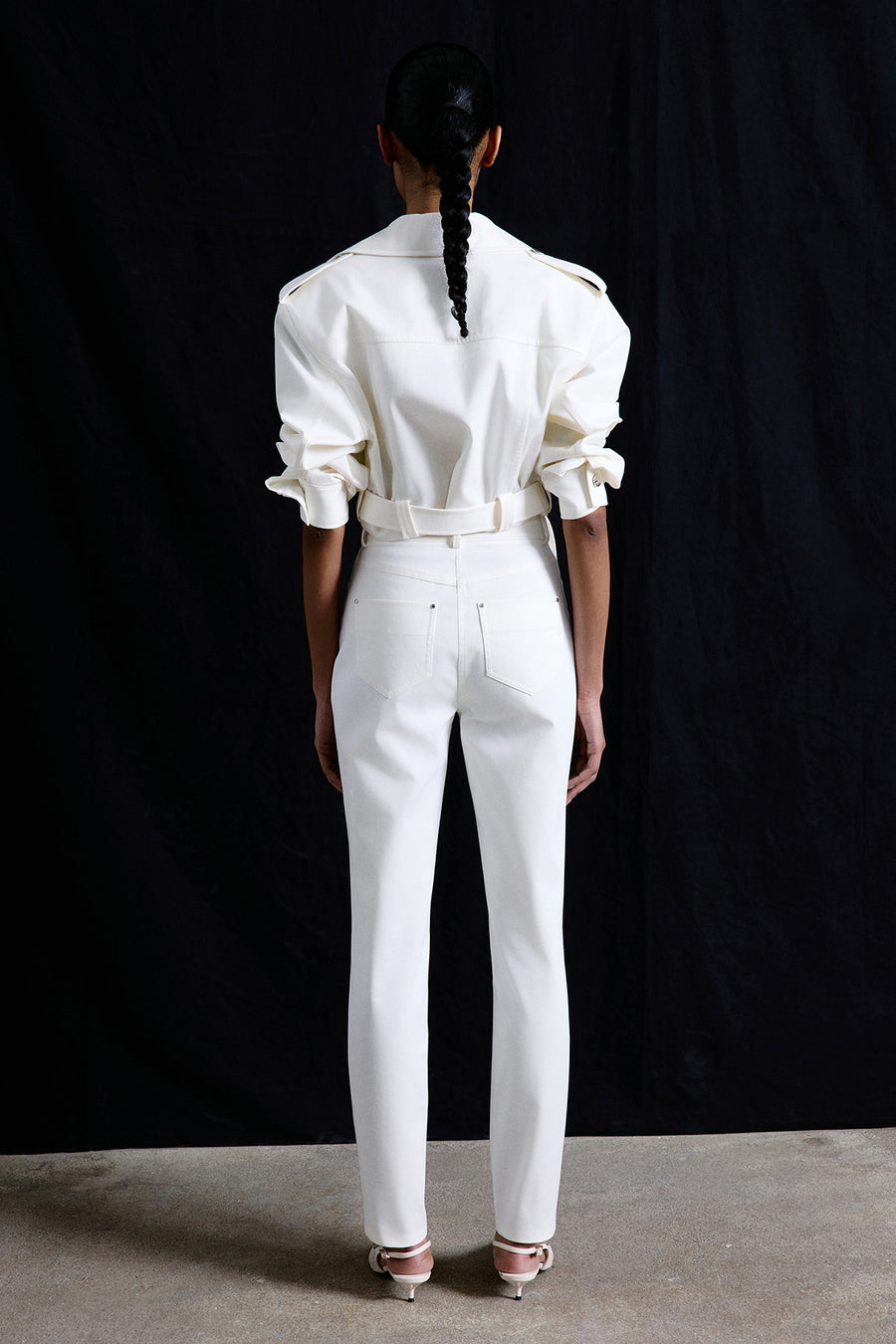 Slim Leg Denim Textured  Trousers