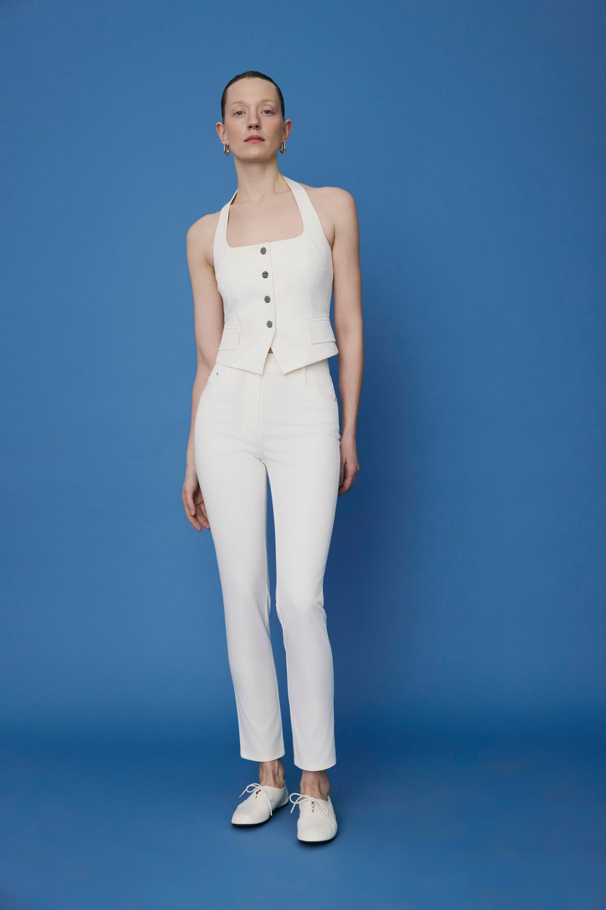 Ecru Slim Leg Denim Textured  Trousers
