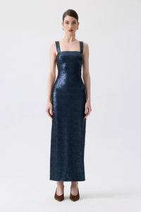 Navy Slit Detail Long Sequin Dress